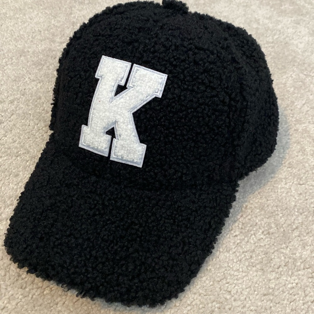 NWOT Women’s baseball cap 🧢 with Varsity K. Black Sherpa with white letter.